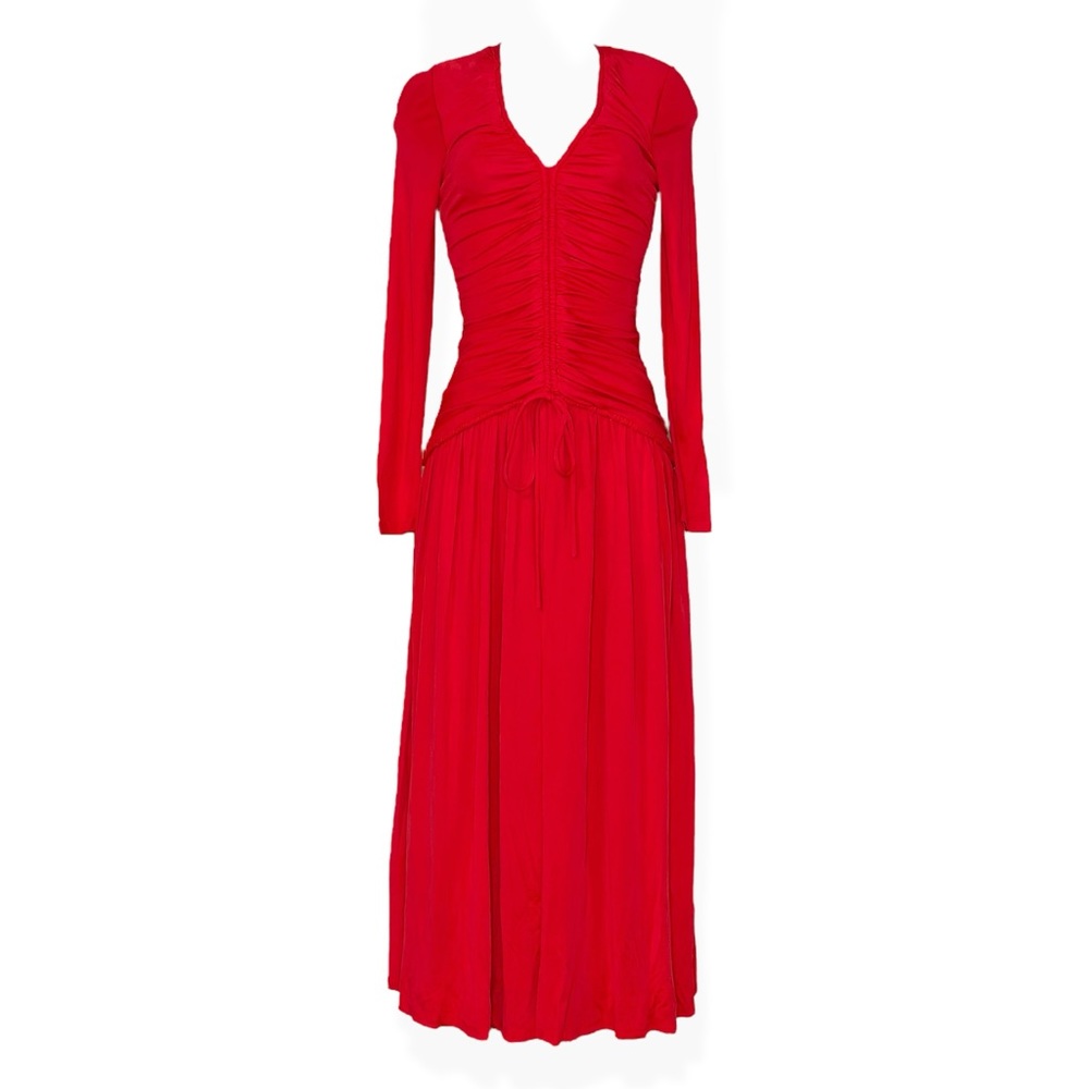 FARM Rio Red Long Sleeve Ruched Midi Dress - Picture 11 of 12